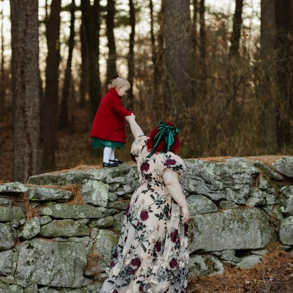 Floral Square-Neck Maxi Dress in Blush with Burgundy Roses - Picture 5 of 6